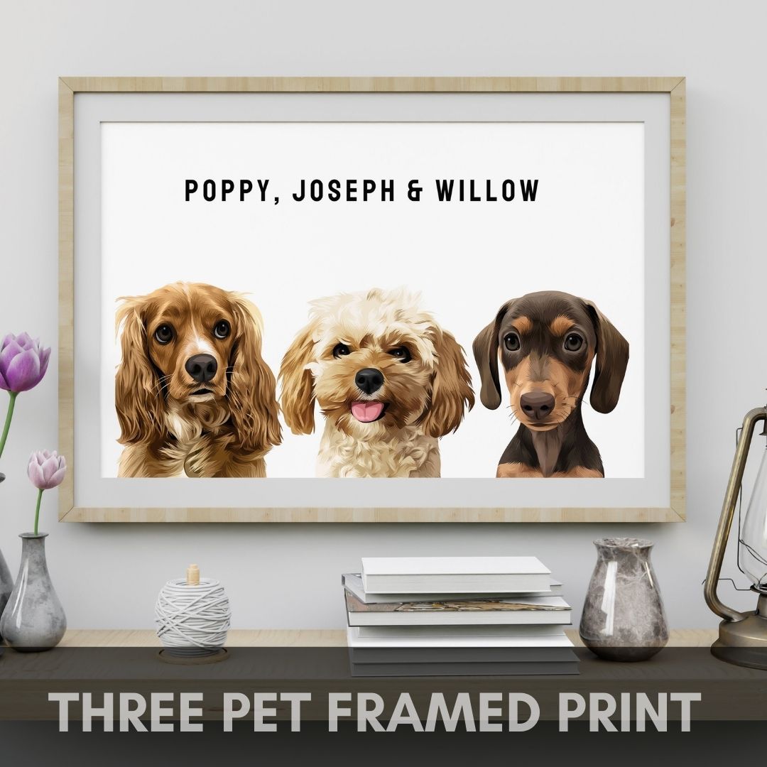 Custom Pet Portrait - Framed Print (THREE PET)