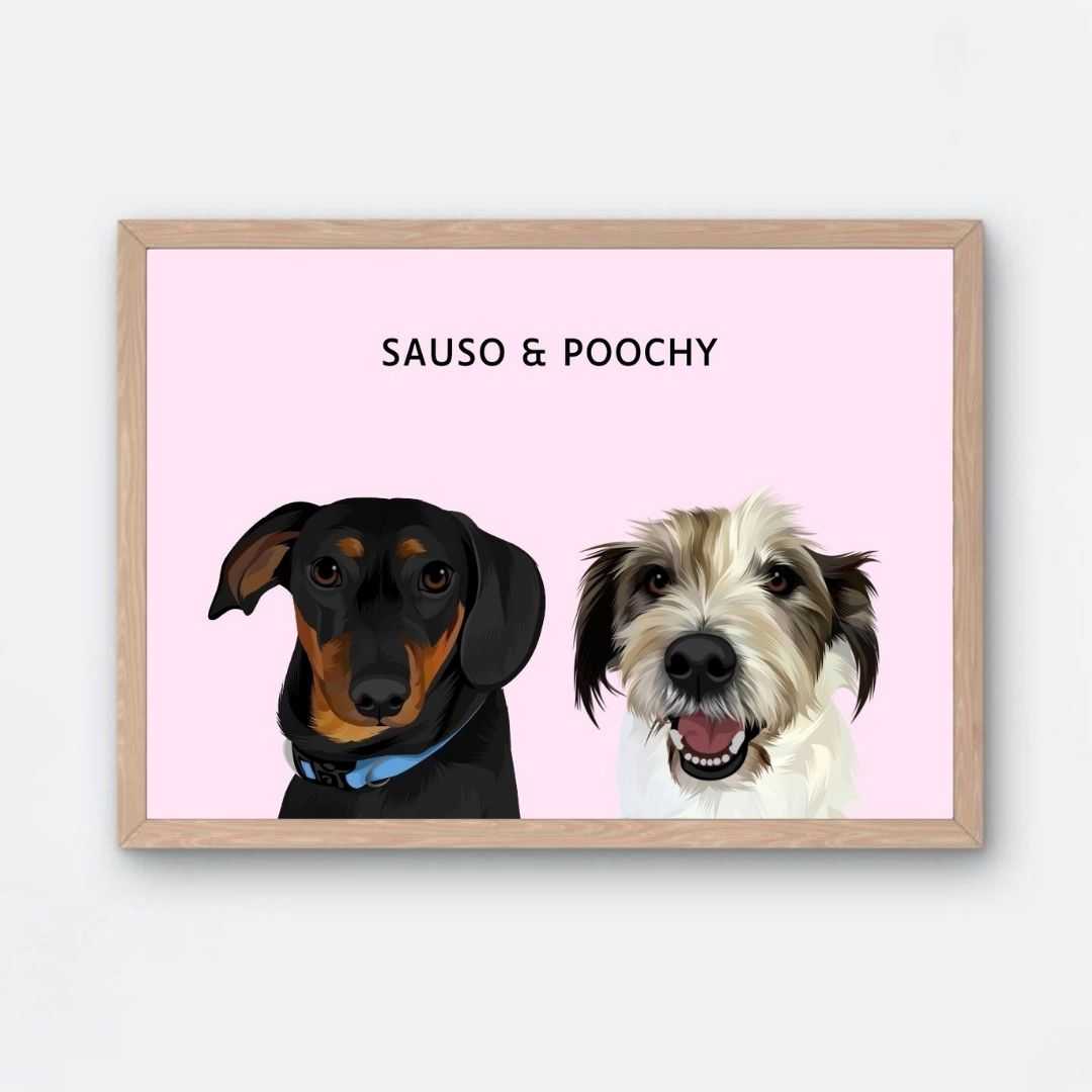 Custom Pet Portrait - Framed Print (TWO PETS)